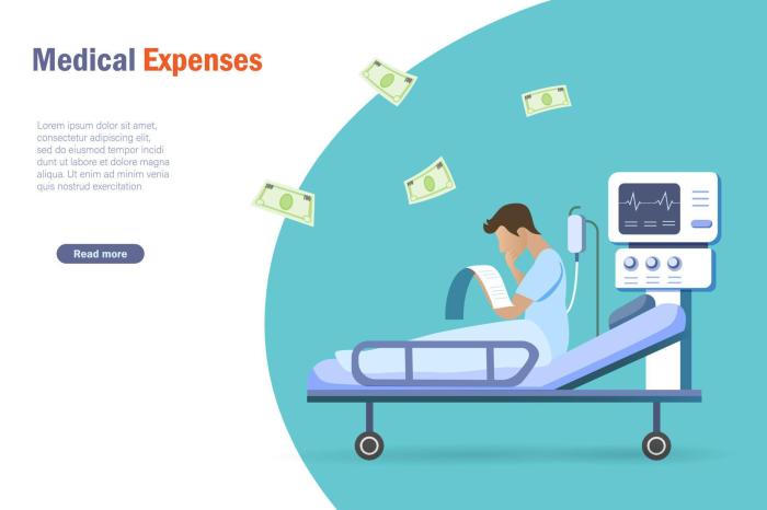 Medical expenses and health insurance concept. Patient in hospital ...